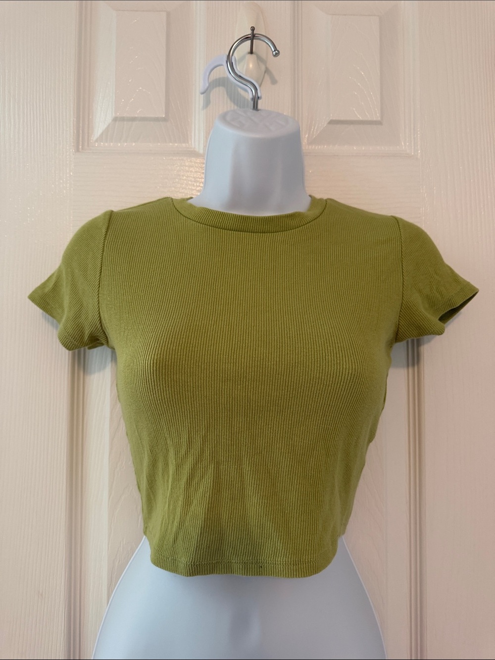 Garage Olive Green Ribbed Crop Tee